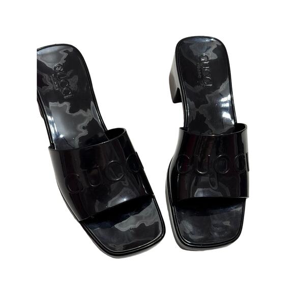 Gucci Rubber Logo Platform Slide Sandal in Black Size 37 Slip-On Open Toe - Picture 15 of 16